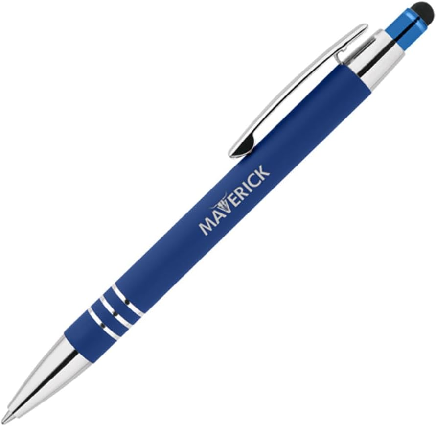 Custom Printed Celena Aluminum Stylus Soft Touch Pen (Qty - 50, order more and save) Personalized Bulk Promotional Touchscreen Pens with Your Laser Imprinted Logo or Message