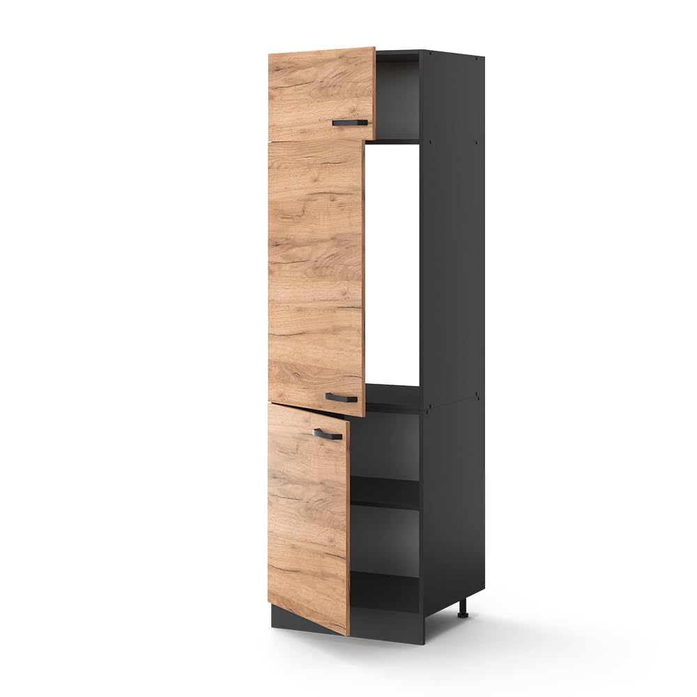Vicco Armario para frigorífico Empotrado R-Line, Roble Dorado, 60 cm, para combinación Libre Dentro de Sistemas de Cocina modulares