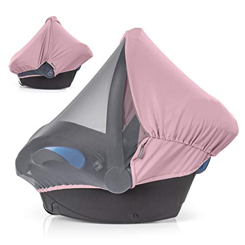 Zamboo 3in1 Zanzariera, Parasole e Tendina Oscurante per Seggiolino Auto per Bambini (adatto per Inglesina, Cybex, Chicco, Peg Perego, Cam e molti altri) - Rosa Antico
