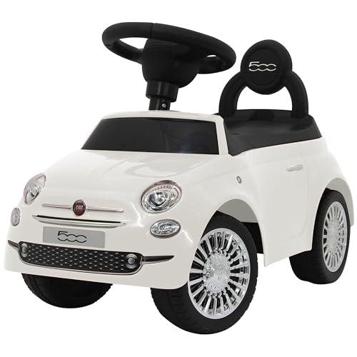 COIL FIAT 500 - Offiziell Lizenziertes Auto mit Kofferraum unter dem Sitz, Schub- und Griffstange, Verschiedene Geräusche - Bobby Car Schubstange - Bobby Car Lenkrad - Rutschauto Rutscher (Weiss)