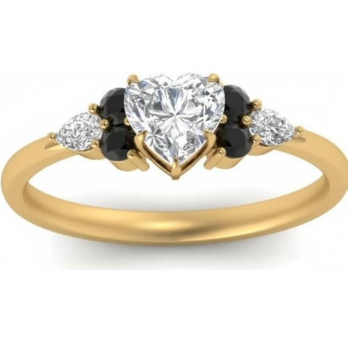 Image of Choose Your Color Heart Shape Accented 14k Yellow Gold Plated Engagement Ring Side Stone Daily Wear Chakra Healing Party Wear Birthstone Engagement Rings : US Size 4 to 12