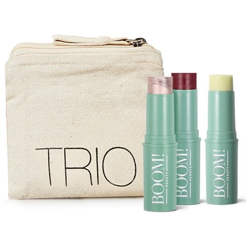 Boomstick Trio ® Color 3 Pack Cream Blush Makeup, Color Blush Stick, Highlighter Stick & Moisturizer for Cheeks, Eyes & Lips, Blendable Vegan Boom Sticks by...