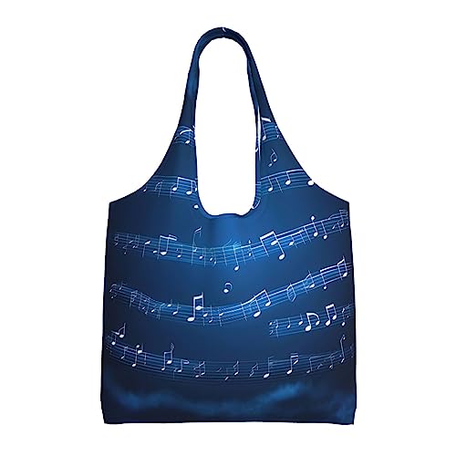 Sac cabas toile musique femme imprimé note bleue grand format noir 36x32cm