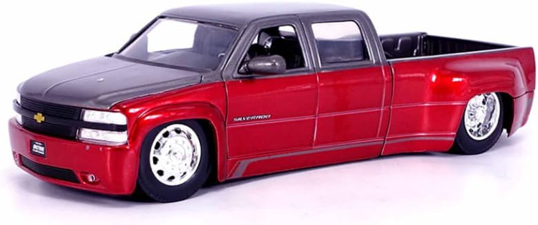 Jada Toys 1999 Chevrolet Silverado Dually Red/Gray Dually Stock Wheels Just Trucks Series 1:24 Scale 35589