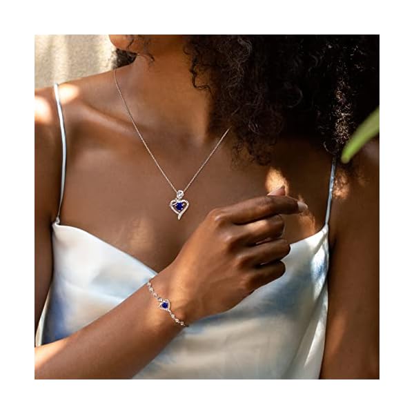 AGVANA Rosy Reverie Birthstone Necklace for Women Sterling Silver Genuine or Created Gemstone Rose Flower Heart Pendant Necklace Anniversary Birthday Gifts for Women Mom Wife Her - Image 4