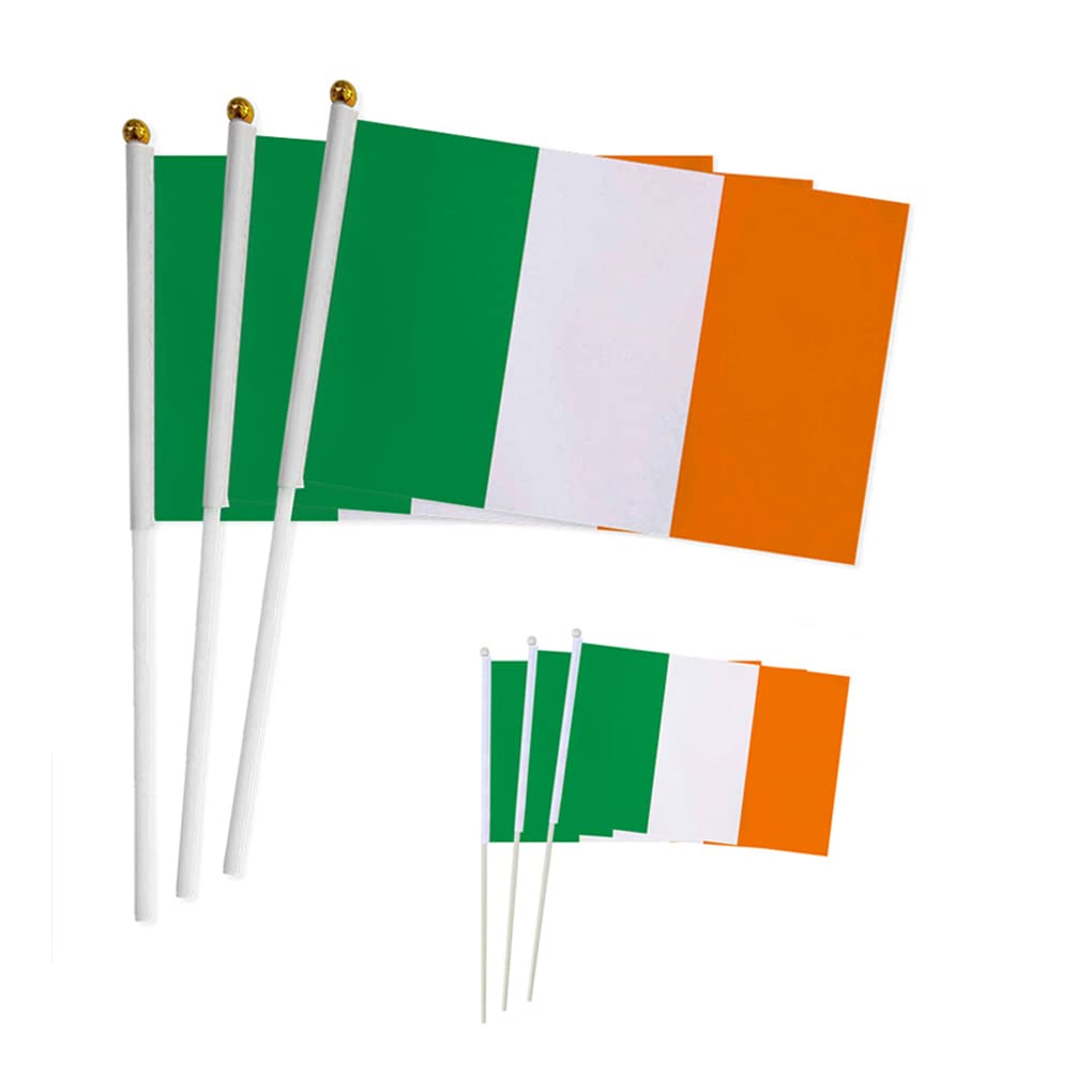 50 Pieces Small Ireland Stick Flag Hand Held Bunting Flag St Patrick's Day Irish Supporter Sports Waving Flag Football Fans Festival Celebration Party Parades 14x21cm Desk Car Decoration