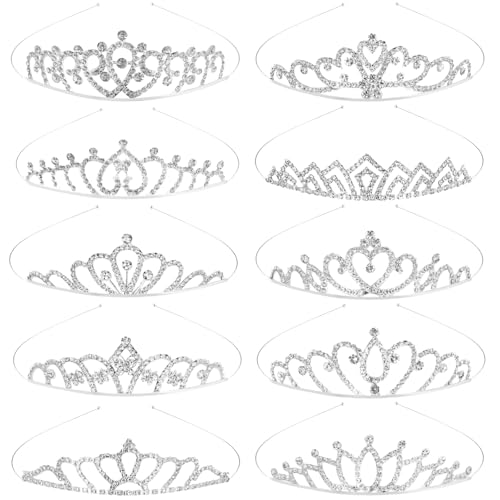 TOBATOBA 10Pcs Tiaras for Women Girls Sparkling Rhinestone Princess Tiara Headband Crowns for Women Girls Tiaras Set Small Tiara Bulk for Birthday Party Wedding School Classroom Costumes Proms