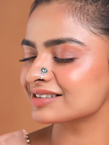 Antique Silver Oxidized 7 pcs combo set Ethnic Indian Traditional non-piercing Nose pin Jewelry Variation4