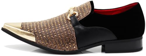 Image of Enzo Romeo Crisino Men Rhinestone Chrome Toe Suede Pointy Buckle Dress Loafer Slip On Shoes