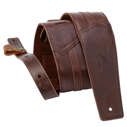 Nefelibata 3" Guitar Strap, Soft Italian Full Grain Cowhide, with Foam Padding and Cable Storage Loop, for Bass, Electric and Acoustic Guitars(Brown)