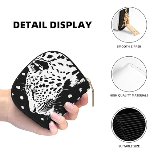 Black Leopard Print Printed Card Holder Wallet, Women's PU Leather Card Case Wallet & Pocket Wallet4