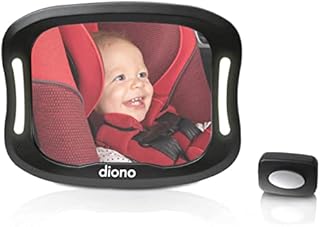 Diono Easy View XXL Baby Car Mirror with Extra Wide View, Safety Car Seat Mirror for Rear Facing Infant with 360 Rotation, LED Night Light, Wide Crystal Clear View, Shatterproof, Crash Tested