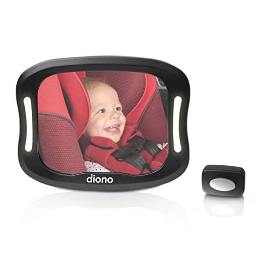 Diono Easy View XXL Baby Car Mirror with Extra Wide View, Safety Car Seat Mirror for Rear Facing Infant with 360 Rotation, LED Night Light, Wide Crystal Clear View, Shatterproof, Crash Tested