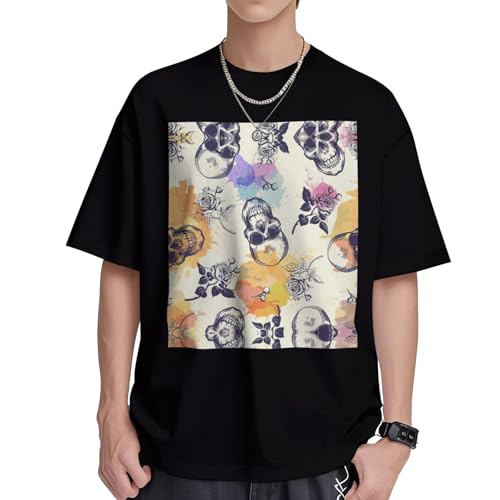 T-shirt col rond homme coupe droite motif tête de mort pour l'été en terrasse