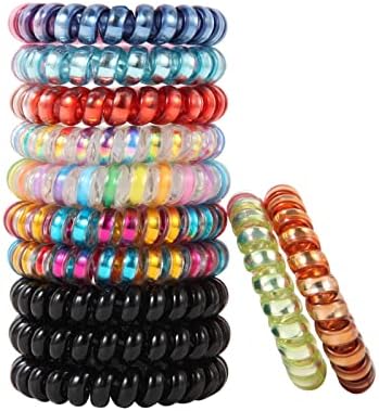 Spiral Hair Ties No Crease, Colorful Traceless Hair Ties, Elastic Coil Hair Ties, Phone Cord Hair Ties, Waterproof Hair Coils for Women Girls,Ponytail Hair Coils No Crease, Multicolor 12PCS (Bicolor Mix)