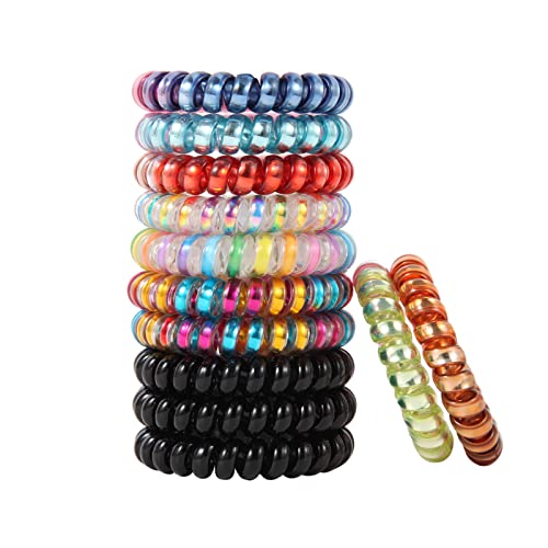 Spiral Hair Ties No Crease, Colorful Traceless Hair Ties, Elastic Coil Hair Ties, Phone Cord Hair Ties, Waterproof Hair Coils For Women Girls,Ponytail Hair Coils No Crease, Multicolor 12Pcs (Bicolor Mix) #TOP2