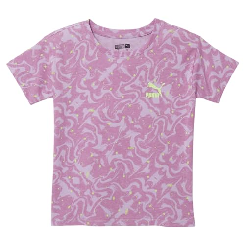 PUMA Kids Girls Space Glam Graphic Crew Neck Short Sleeve Athletic Tops Casual - Purple - Size 6