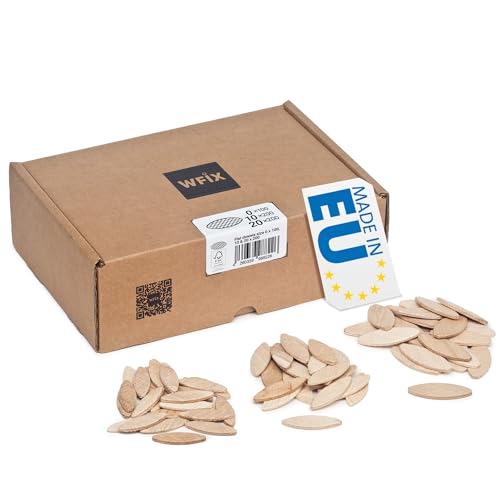WFix Flachdübel Sortiment 0 10 20, 500 Stück, Buche massiv, FSC, für 4 mm Nut, passend für Lamellofräse und Flachdübelfräse, sortiert im Karton für präzise Holzverbindungen