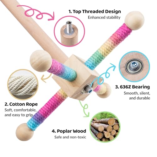 Image of 9 inch Hanging Bird Perch Toy for Cage, 360 Silent Free-Spin, Wooden Bird Cage Accessories, Relieve Boredom Anxiety, for Parrots, Parakeets, Cockatiels, Small to Medium Birds, with Poplar Swing