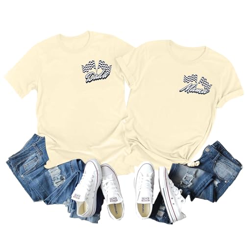 Image of Racing Birthday Party Matching Shirt Mom and Dad Car Racer Couple T Shirt Checkered Flag Short Sleeve Tee Tops