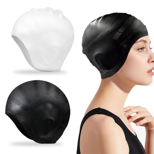 Cuffia da Nuoto per la Protezione delle Orecchie 3D,2 Pezzi Cuffia Nuoto Silicone Impermeabile,Cuffia Piscina Nuoto Silicone per Donne, Uomini, Adulti e Bambini Accessori Nuoto(Nero, Bianco)