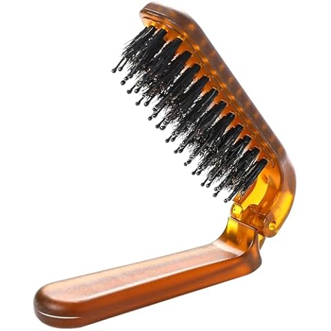 Sliverdew Hair Brush, Foldable Mini Boar Bristle Travel Hair Brush for Women and Men, Small Mini Compact Hairbrush Pocket Size Comb for Any Hairstyles, Restore Hair Shine, Beard Brush Cover