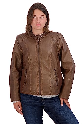Sebby Collection Women's Faux Leather Jacket With Moto Details And Front Zip Pockets, Whiskey, 3X #TOP4
