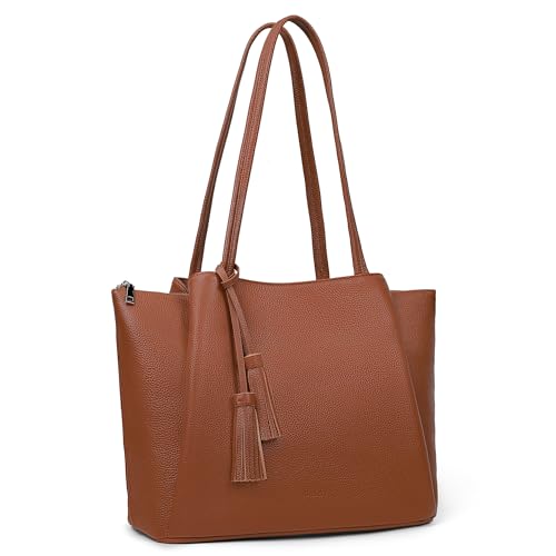 befen Echtleder Handtasche Damen Shopper Tasche, 14 Zoll Laptoptasche, Leder Tote Bag Aktentasche Lehrertasche mit Laptopfach, Mode Schultertaschen für Business Büro Schule, Braun