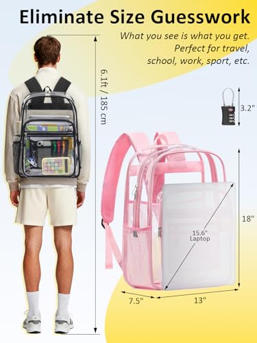 Image of Clear Backpack for School, Heavy Duty Clear Bookbag With a TSA Lock | 18 inch large clear bag, Durable PVC, For boys /girls /men /women /teens /adult, Ideal for work /sport /travel /daily life