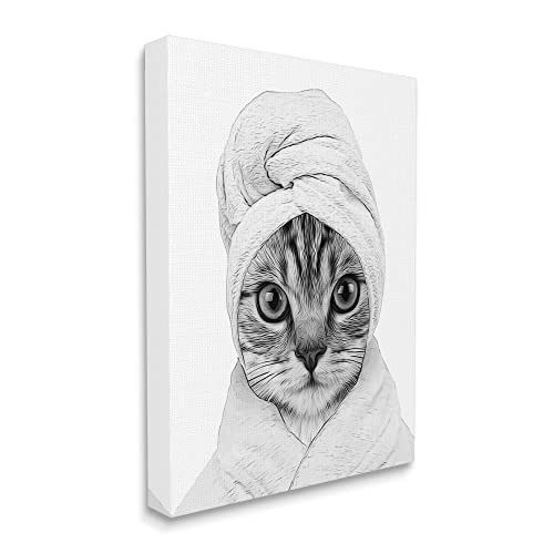 Image of Funny Cat Bathrobe Portrait, 36 x 48 Inch Canvas Wall Art