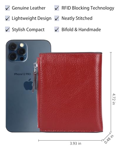 Image of BIG SALE-AINIMOER Women's RFID Blocking Leather Small Compact Bi-fold Zipper Pocket Wallet Card Case Purse (Lichee Wine)