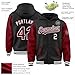 Fanscustom Custom Boys Letterman Jacket Black and Crimson Hoodies Baseball Letterman Bomber Lightweight Personalized Fashion Hiking Jackets College Jackets Stitched Any Name Number Logo