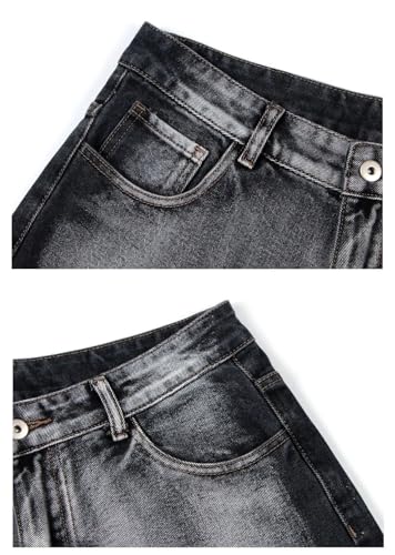 Men's Washed Denim Pants Ripped Cargo Loose Straight Wide Leg Floor Length Jeans3