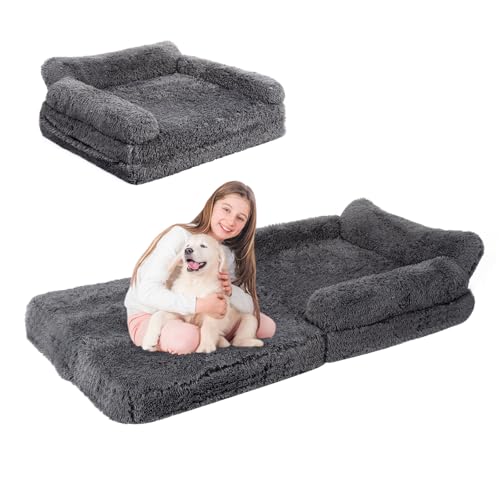 OtterOasis Foldable Human Dog Bed for Adults, Fluffy Human Sized with Blanket, Orthopedic Washable...