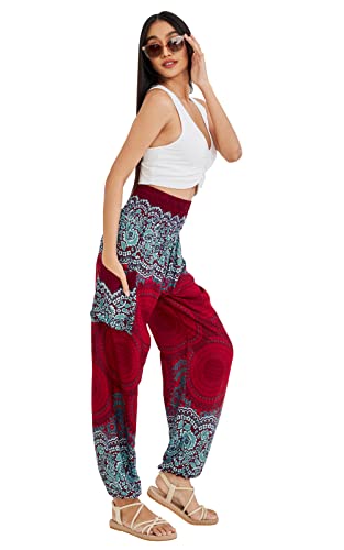 Joob Joob Boho Pants For Women - Loose Harem Pants Women - Hippie Pants - Casual Yoga Bohemian Joggers - Womens Flowy Pants - Comfy Lounge Pajamas - Summer Pants Hippie Clothes Red Medium #TOP6