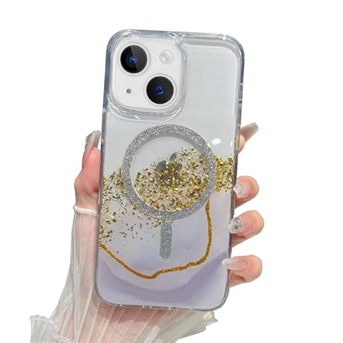 Image of mobistyle Compatible with iPhone 15 Plus | Magentic Glitter Gradian Elegant | Camera Lens Protection Back Cover Case for Women Girls iPhone 15 Plus (Grey)