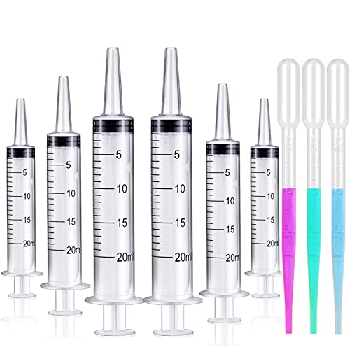 6 Pack 20ml Syringe Without Needle – Syringes for Lip Gloss, Large Plastic Syringes for TKB Lip Gloss Base (Versagel)，Scientific Labs, Dispensing, Measuring, Watering, Refilling，Multiple Uses