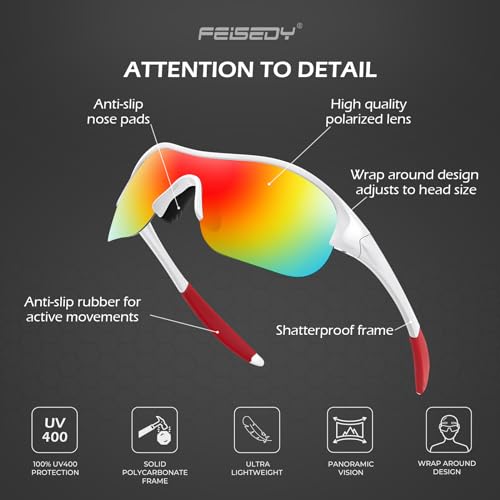 FEISEDY Polarized Sports Sunglasses for Kids Youth Baseball Cycling Running Glasses for Boys Girls Age 3-12 B01423
