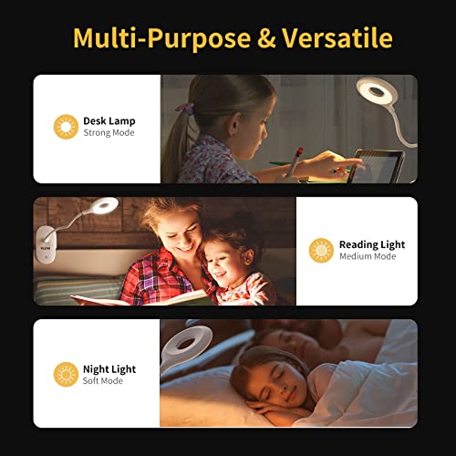 Kleah Clip On Light For Bed & Desk, Reading In Bed, Dorm, Flexible Gooseneck, Battery Operated Rechargeable Clamp Lamp For Headboard, Eye-Caring Led Light With 3 Brightness Modes #TOP5
