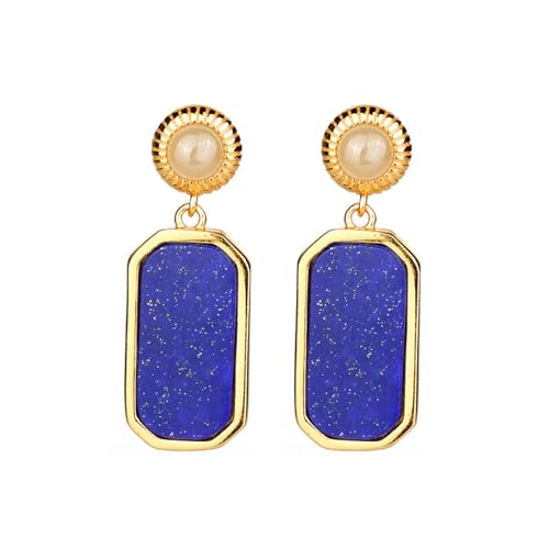 Boucles d'oreilles Lapis Lazuli cabochon pendantes pour femme avec crochet géométrique