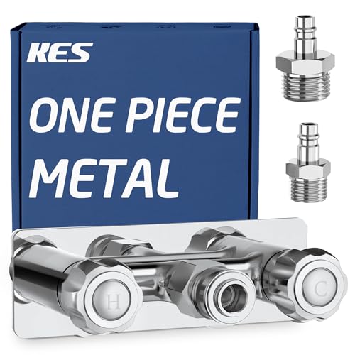 KES All Metal RV Exterior Shower Faucet One-Piece Brass Valve Body with 18/8 Stainless Steel Quick Connectors 4 inch Leak Free RV Outdoor Camper Shower Faucet for Motorhome Travel Trailer Chrome