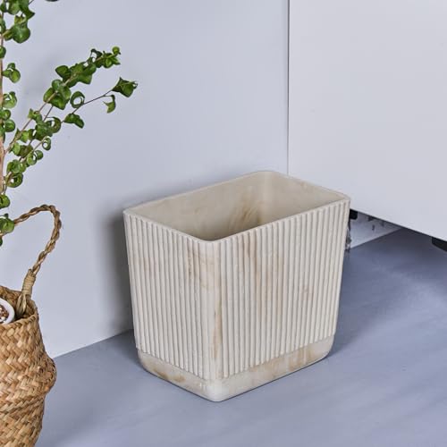 Image of Ribbed Natural Travertine Striped Textures Small Bathroom Trash Can 2.5 Gallon(9 Liter), Resin Heavy Sturdy Kitchen Garbage Can,Living Room Bedroom Trash Can, Decorative Wastebasket for Home, Office