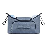 Buggy Organiser Pushchair Water-Repellent Buggy Organiser including 2 Insulated Cup Holders,Shoulder Strap, Insulated Bag Attachment Hookand and Large Storage Space Kinderwagen Organizer (Grau)