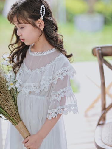 New 3-15Years Girls White Lace Dress Flutter Sleeve Vintage Boho Style Flower Girl Wedding Party Special Occasion4