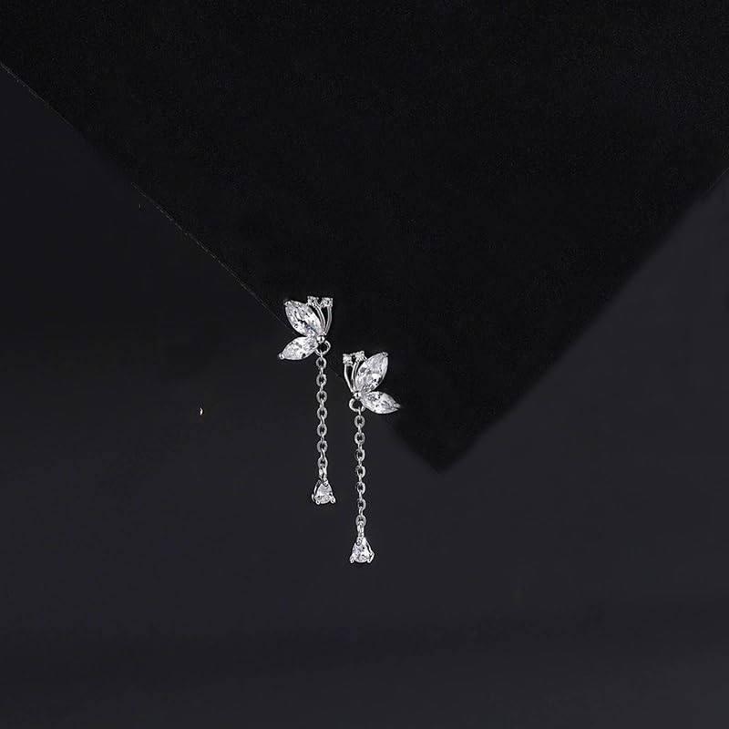 SLUYNZ 925 Sterling Silver CZ Butterfly Dangle Earrings Droplet Chain for Women Teen Girls Pretty Butterfly Drop Earrings Tassel - Image 6