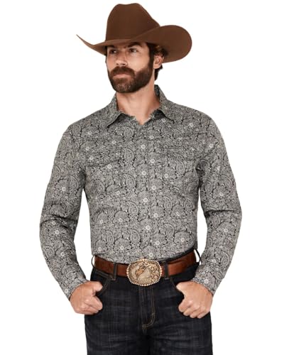 Wrangler Men's Retro Paisley Print Long Sleeve Snap Western Shirt - 112352878 Medium Navy