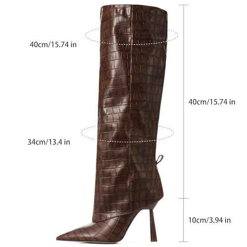 Oiamenne Knee High Boots Women's Fold Over Boots Pointed Toe Stiletto Heel Tall Boots Slip On Sexy Long Boots Fashion Dress Boots for Women3