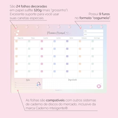 Refil Caderno De Disco iscool Planner Mensal Médio Teen