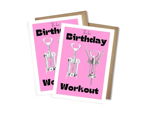 WBdesignz 2er-Set Geburtstagskarten – „The best Birthday Workout“ – Lustige Karte mit Korkenzieher-Motiv – Für Freunde, Kollegen & Weinliebhaber – mit Umschlägen DIN A6 (2er-Set)
