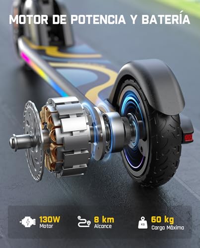 Miniatura 7 de Fanttikride C9 Pro Patinete Eléctrico Para Niños 120-160 Cm, Luces Arcoíris, Velocidades 8 13 16 Km H, Alcance 8 Km, Pantalla Led, Altura Ajustable, Plegable, Hasta 60 Kg, Negro